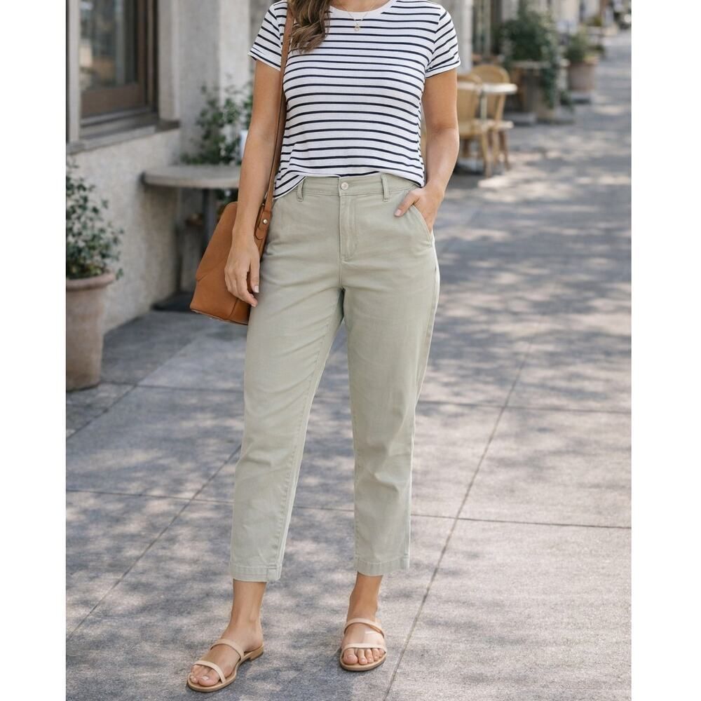 GAP Slim Ankle Pants Women’s Size 8 NWT Green Tan Stretch Chino Trousers Classic
